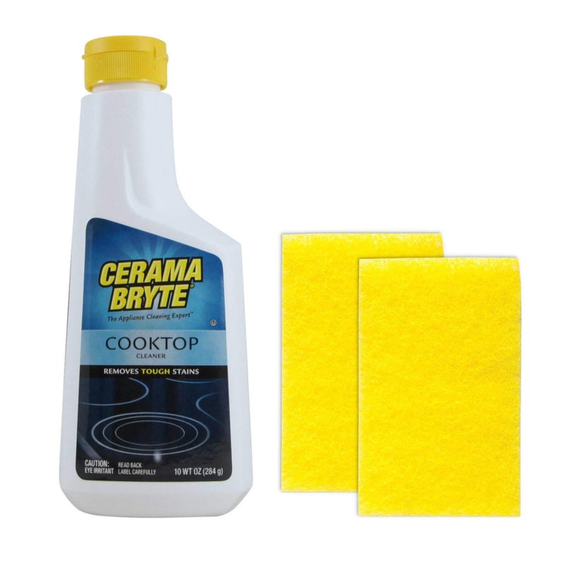Cerama Bryte Combo Kit Pads & Removes Tough Stains Cooktop and Stove Top Cleaner for Glass - Ceramic Surfaces, 10 Ounces - Image 1